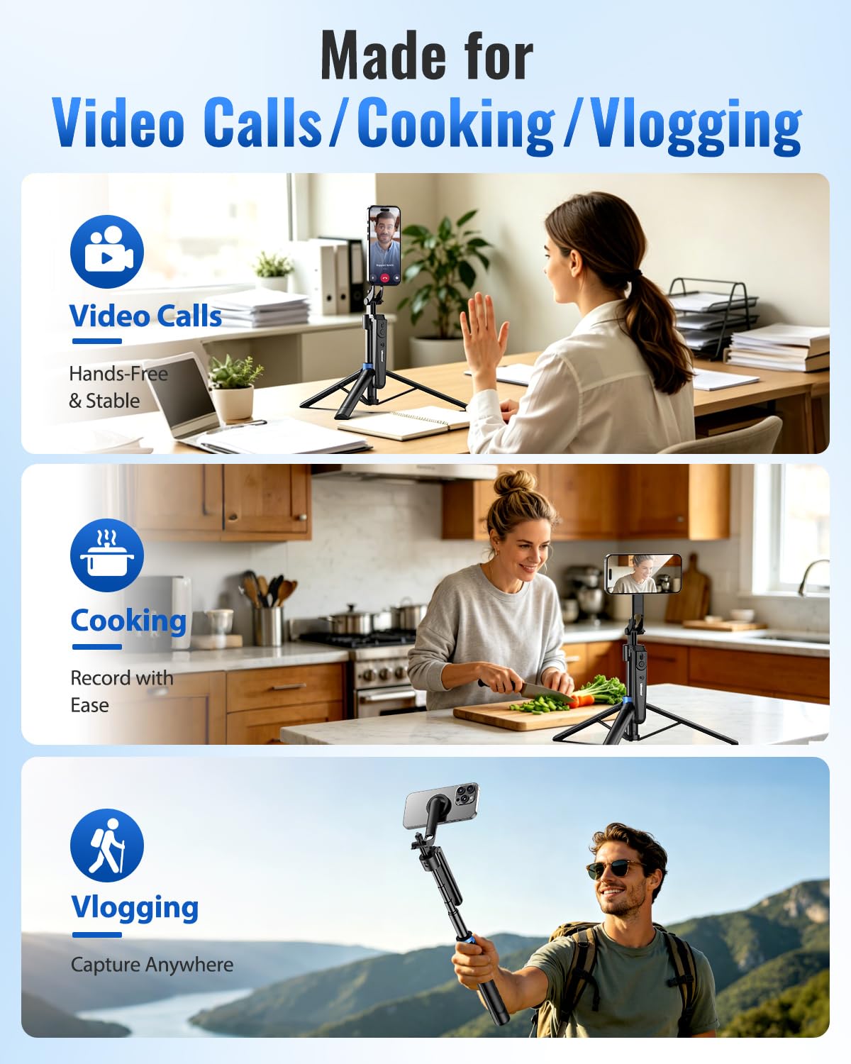 UBeesize 72” Auto Face Tracking Tripod for iPhone, MagSafe Selfie Stick with Remote, 360° Magnetic Phone Stand with Gesture Control for TikTok, Live Stream & Vlogging