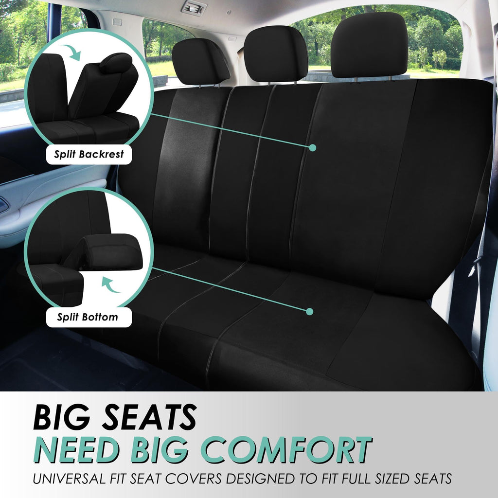 FH Group Full Set Cloth Car Seat Covers, Universal Fit Front and Split Bench Rear, Airbag Compatible, Washable for SUV, Sedan, Van - Black