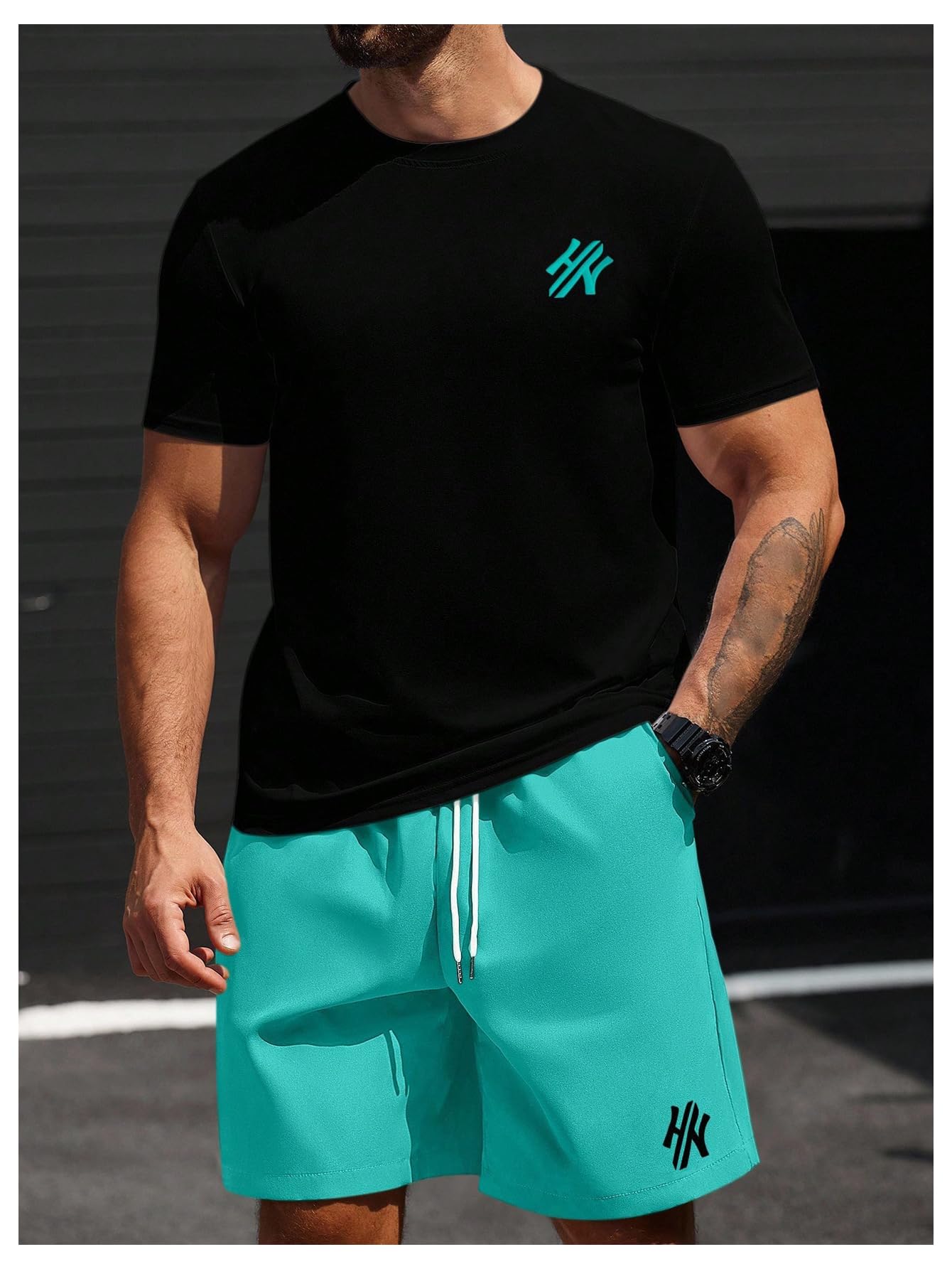 WDIRARA Men's Big and Tall 2 Piece Outfits Letter Camo Print Short Sleeve Tracksuit Track Shorts Set Green and Black XX-Large Plus