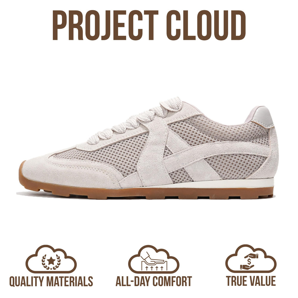 Project Cloud Leather Barefoot Shoes Women – Memory Foam Lace-Up Womens Sneakers – Lightweight & Non Slip Womens Shoes Casual – All-Day Women's Fashion Sneakers for 2026 (Tiger, Grey, 7.5)