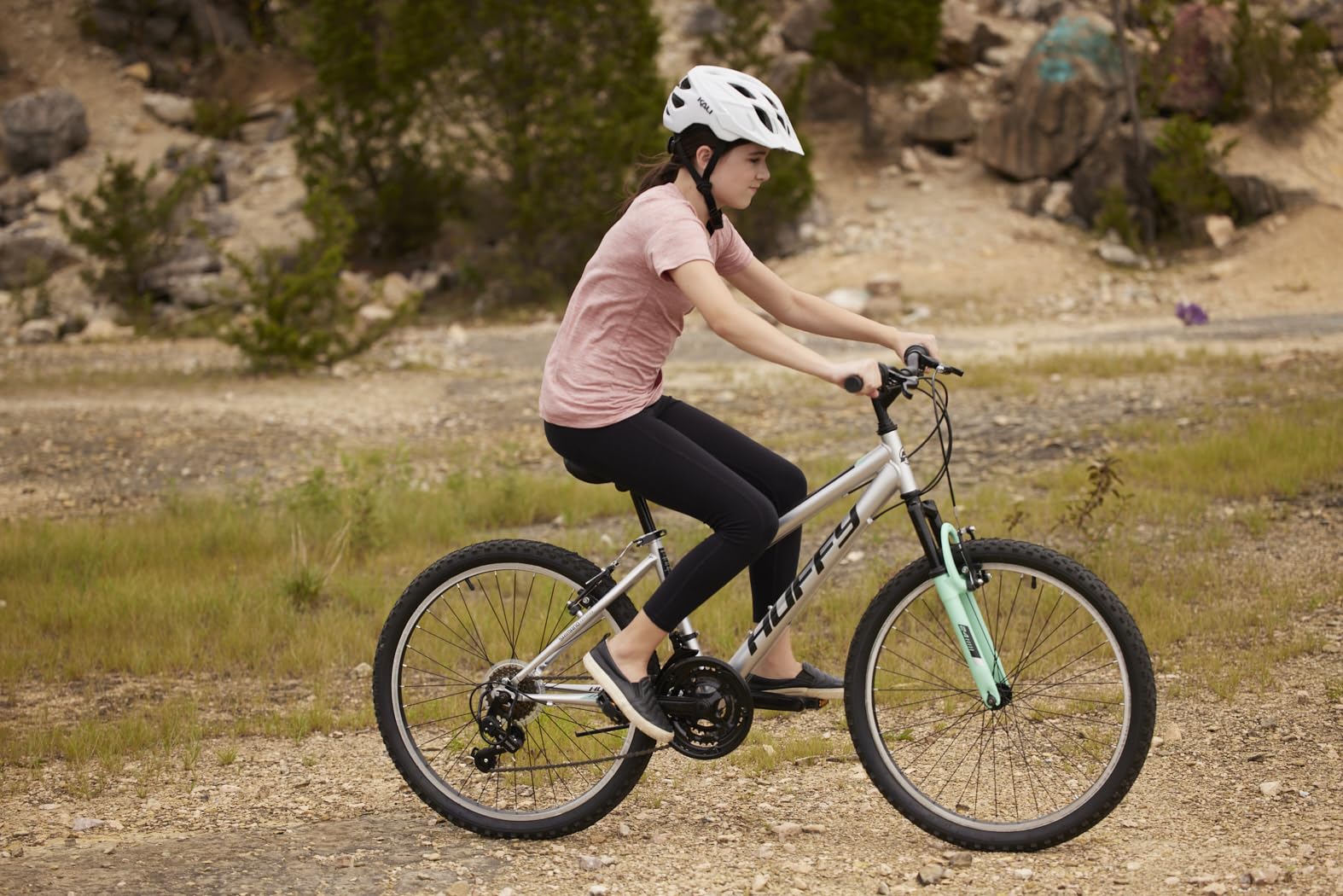 Huffy Stone Mountain Womens 24 Inch Mountain Bike, Metallic Nickel Frame, 21-Speed Shimano Twist Shifting, Front Suspension, Comfort Saddle | 20"/24"/26" Sizes, 6-21 Speeds, Dual Suspension Available