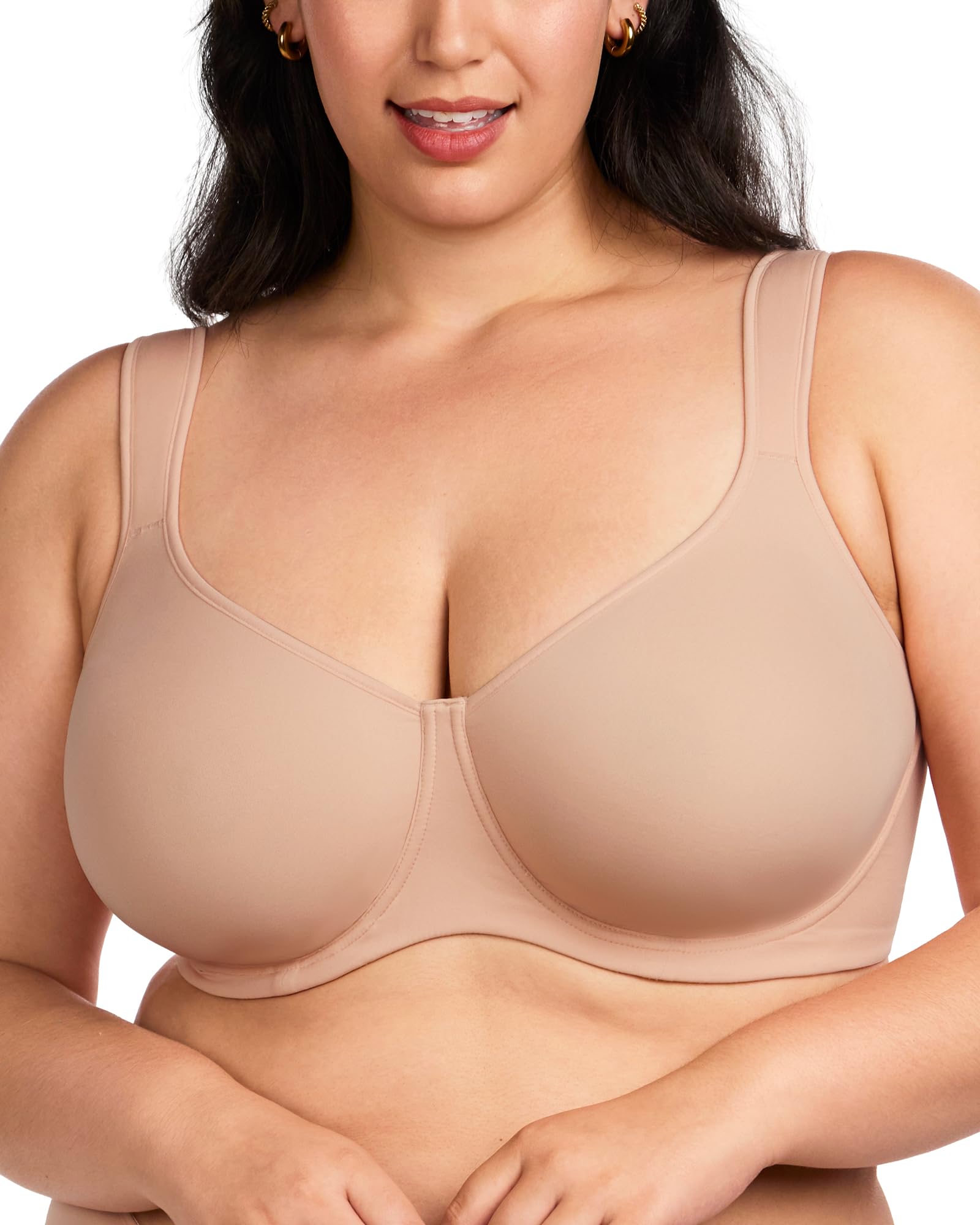 HSIA Bras for Women Minimizer Full Coverage, Plus Size T Shirt Unlined Underwire Smooth Bra, Seamless Cups Joan Ultimate Soft Taupe Beige