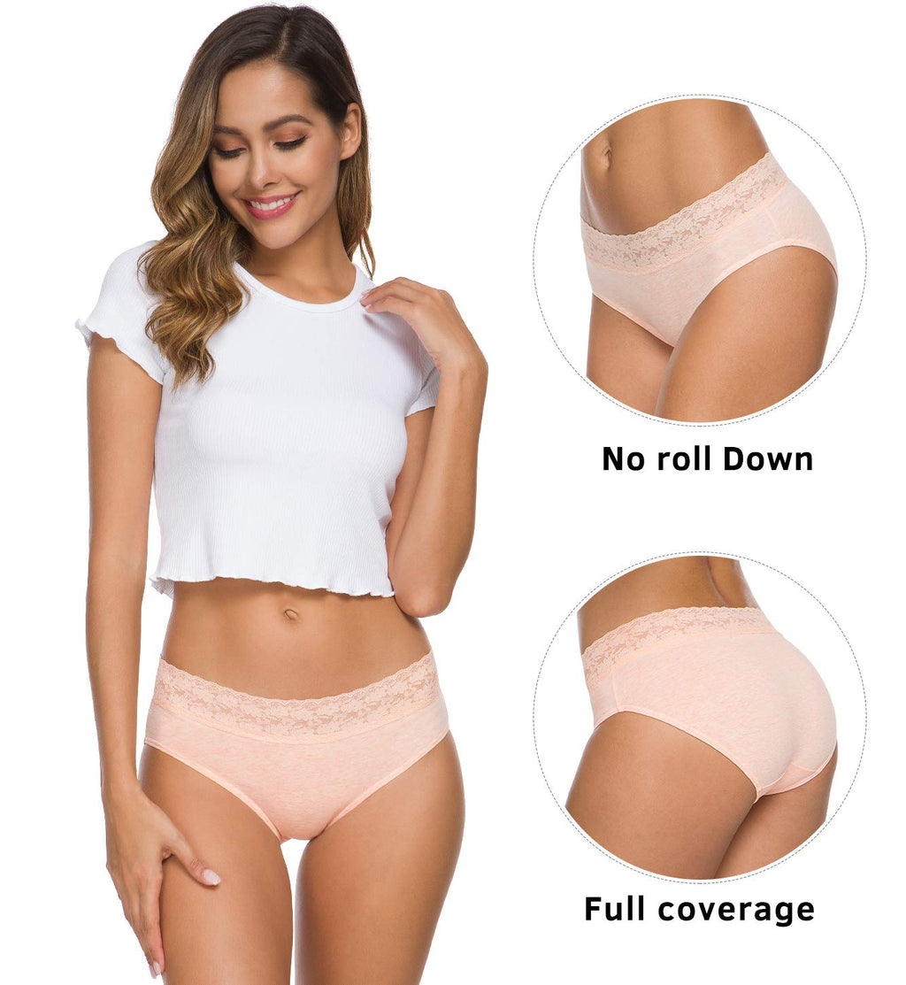 Wealurre Cotton Panties for Women Bikini Underwear Hipster Underpants Lace Briefs Pack(LightColor,L)