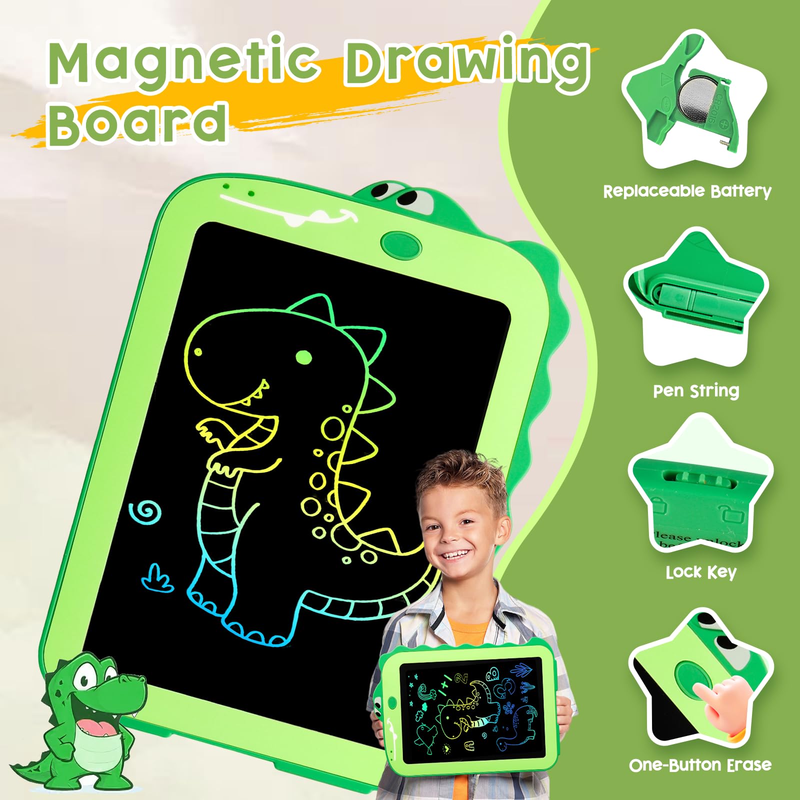 Teriph LCD Writing Tablet for Kids, Colorful Toddlers Toys Drawing Board, Educational Kid Toys, Doodle Pad Dinosaur Toy for 3 4 5 6 7 8 Year Old Boys Girls Birthday Party Christmas Gifts,8.5inch