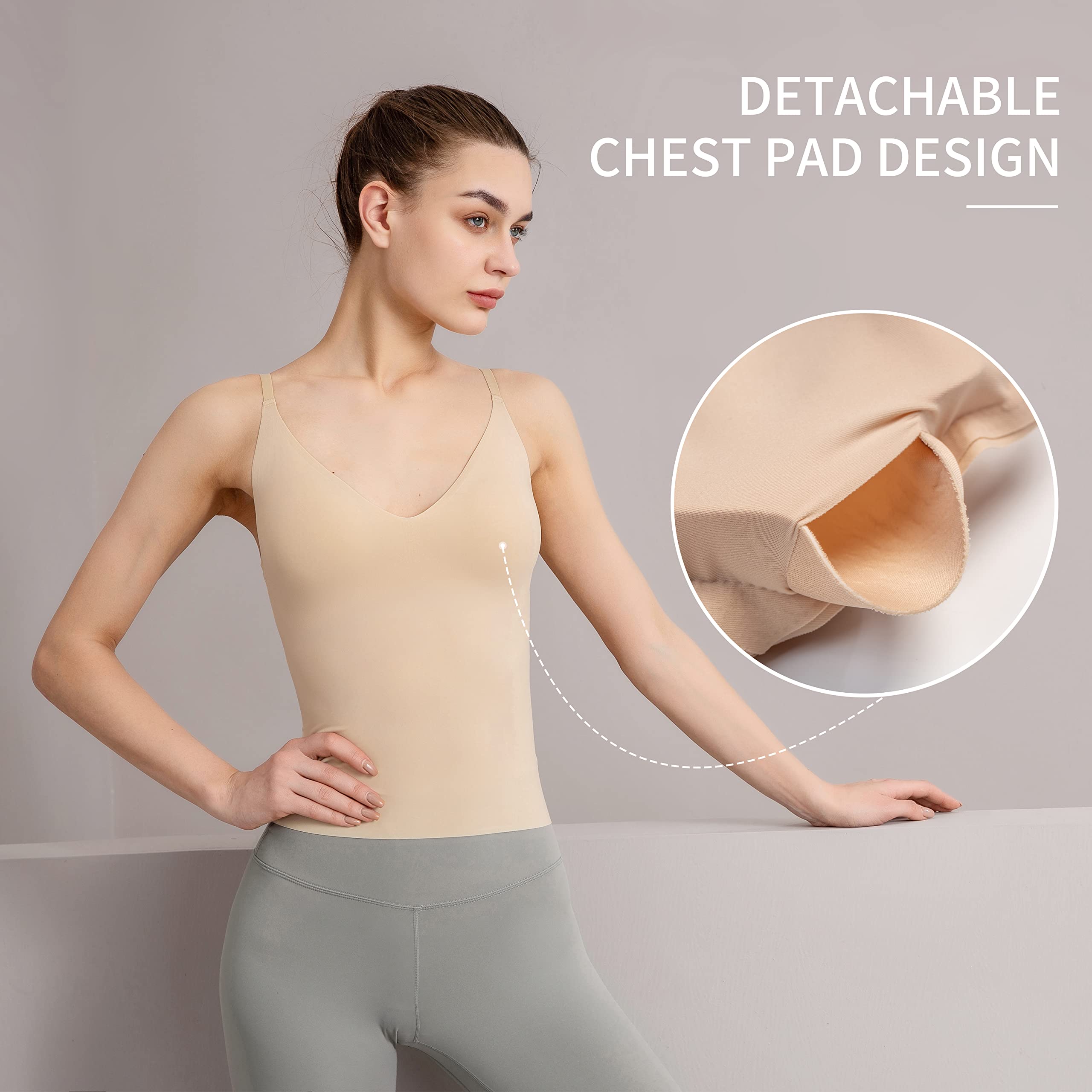Women's Fit Camisole with Built in Bra - Spaghetti Straps Camis Tank with Chest pad One-Piece Cut Seamless (L, A-Style-Complexion)