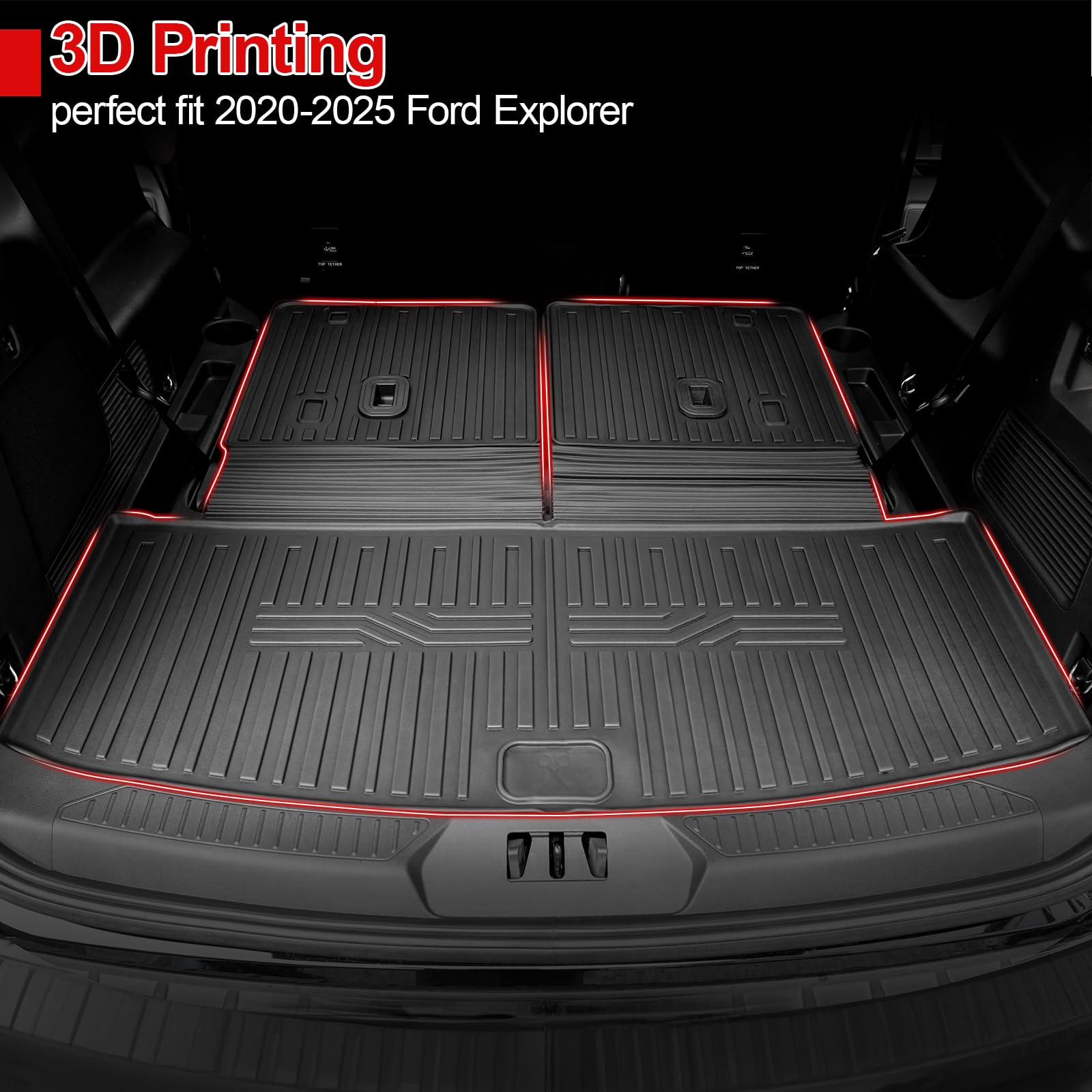 HOUCLEMIC Floor Mats for 2020-2025 2026 Ford Explorer 7 seat Accessories, Cargo Mat with Backrest Mat All Weather TPE Waterproof for Ford Explorer 7 Passenger Bench Seat ST Accessories 2025 2024 2023