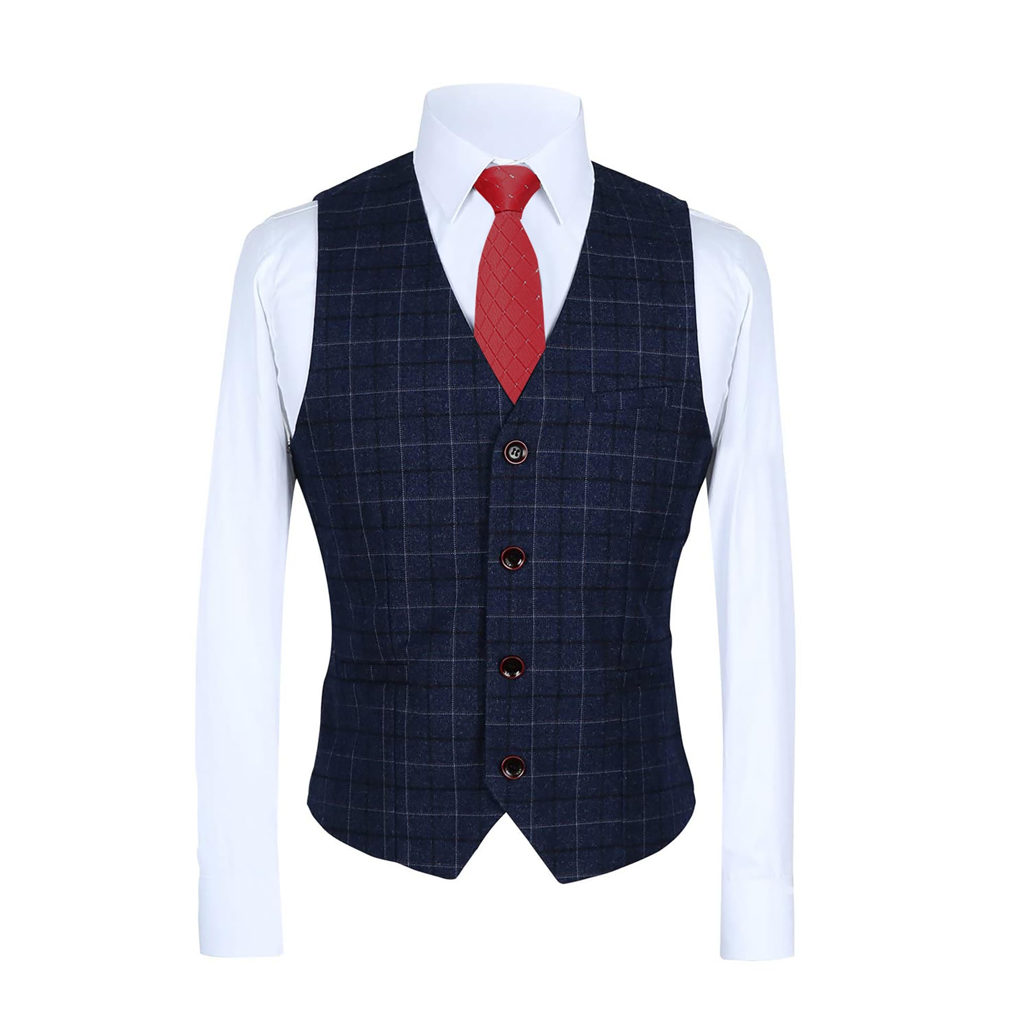 MOGU Mens 3-Piece Slim Fit Plaid Suit - Blazer, Vest, and Pants Set for Wedding, Prom, and Business US Size 44 Jacket and 40 Pants Blue