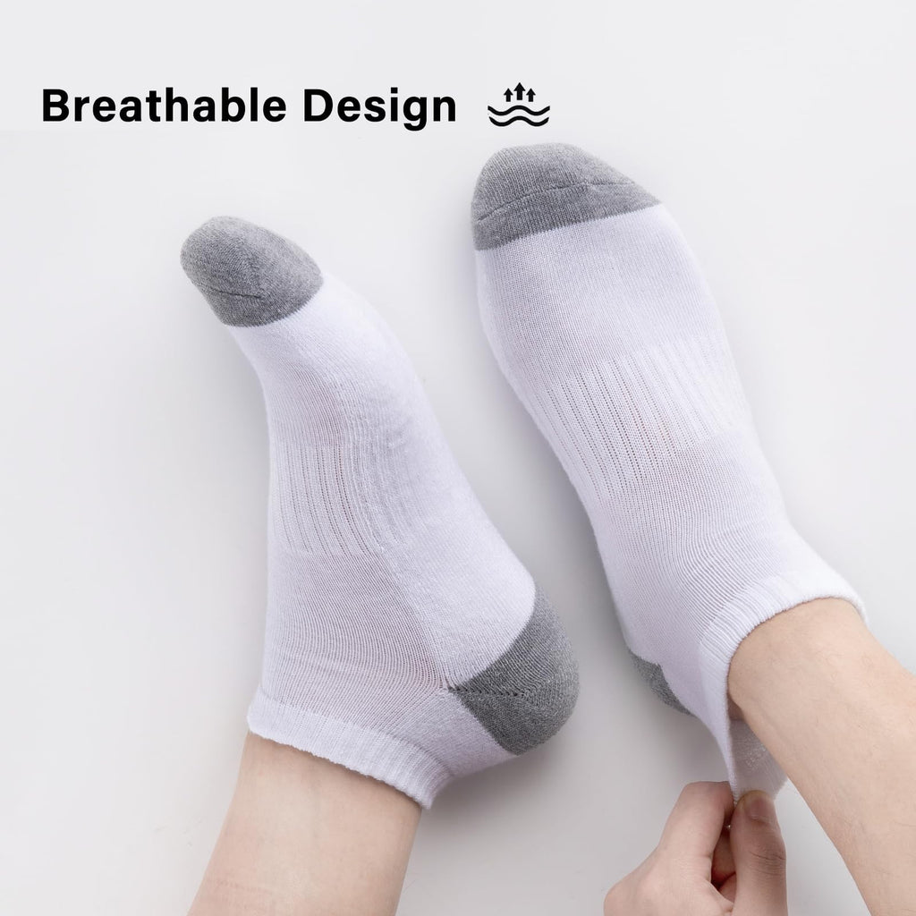 eallco 10 Pairs Mens Ankle Socks Low Cut Socks for Men Athletic Socks Breathable Cushioned White