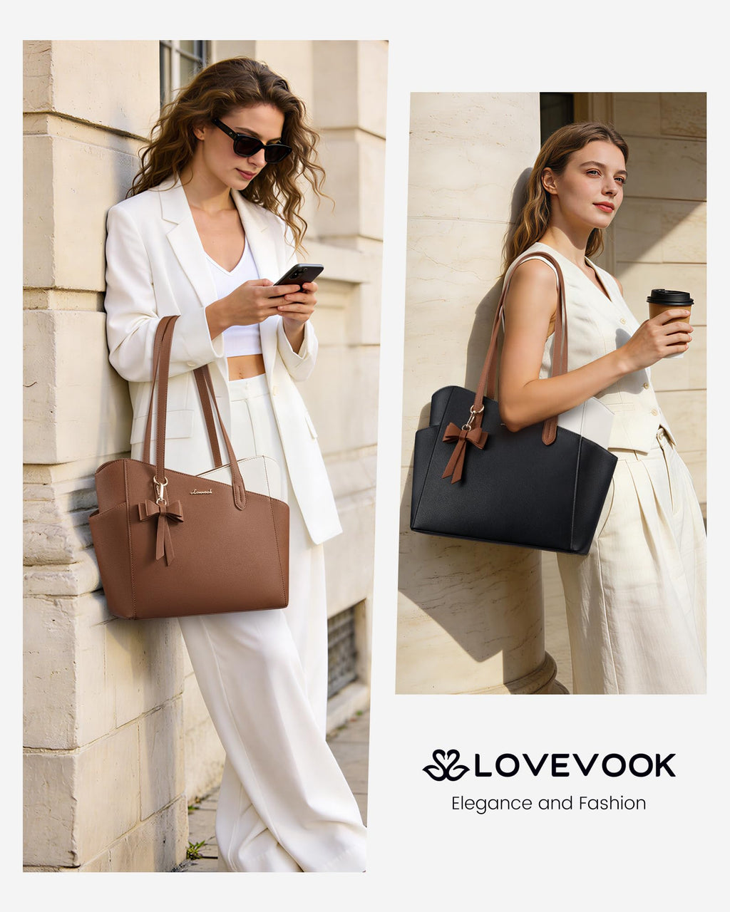 LOVEVOOK Small Tote Purse for Women, 2026 Structured PU Leather Handbags with Top Handle, Elegant Satchel Shoulder Bag Brown