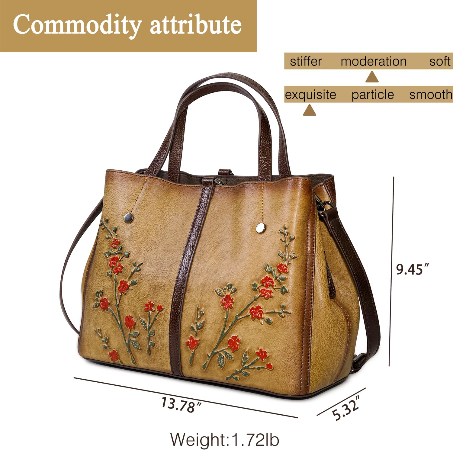 SHARPAD Genuine Leather Satchel for Women Top Handle Bags Handmade Purse Vintage Embossed Leather Crossbody Handbags Hobo Bag (Yellow-2)