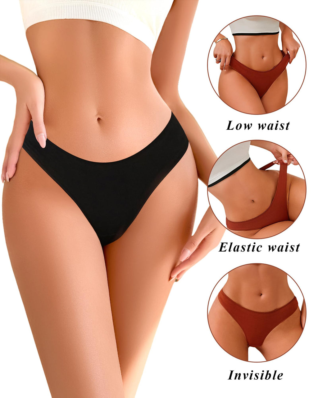 READY TO LOVE Cotton blend Underwear for Women Pack Breathable Thongs for Women Sexy Stretch Soft Womens Panties Thong M