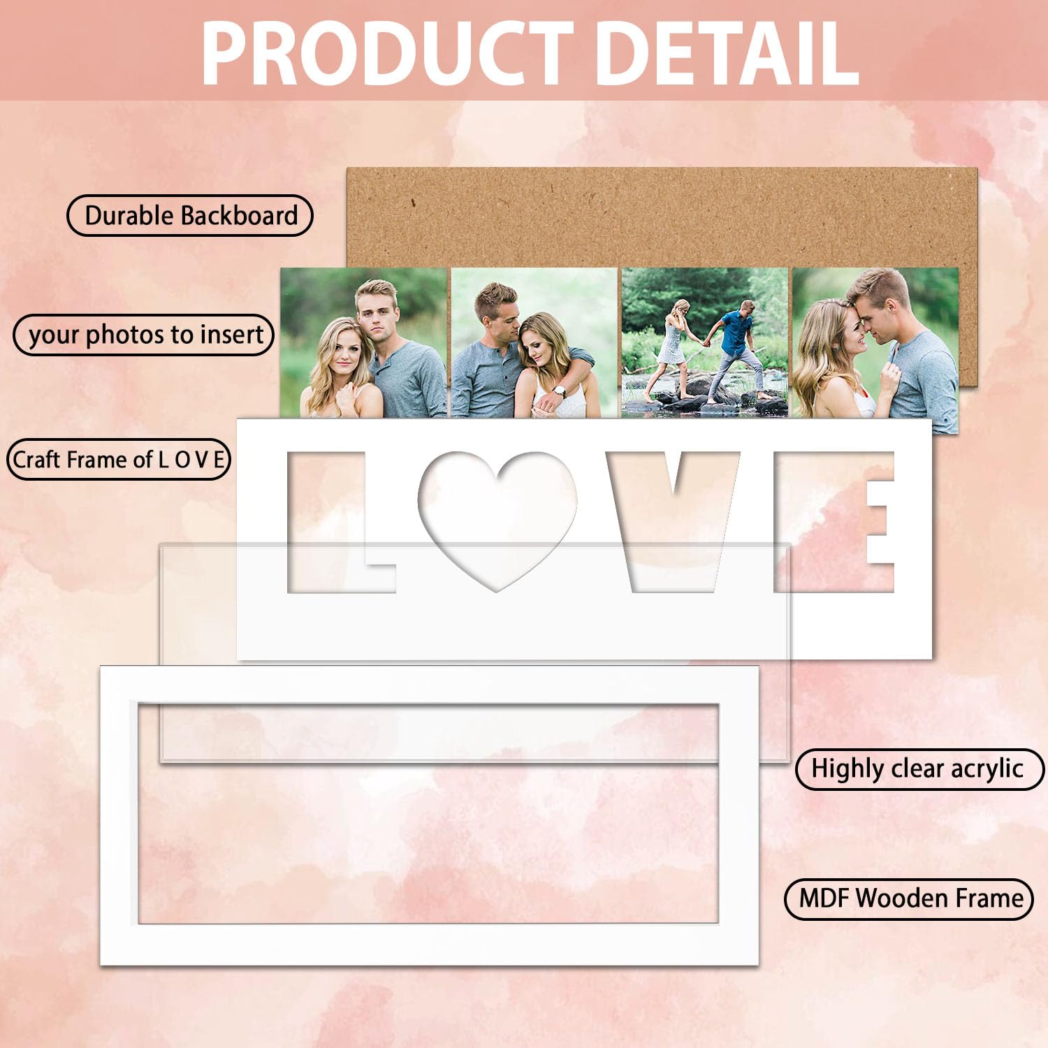 LOVE Frame, Picture Frames with Photos, Gifts for Girlfriend, Custom Gifts for Boyfriend Him Her Couples Husband Wife - Birthday Anniversary Valentine's Day Christmas Presents, Display 4 Pictures 3''