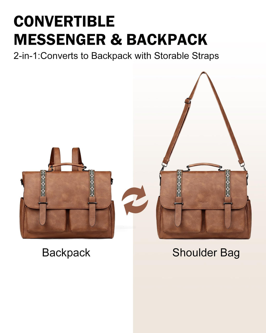FADEON Messenger Bag for Women, Designer Leather Satchel Backpack Purses Large Laptop Briefcase Multi Pocket Shoulder Bags