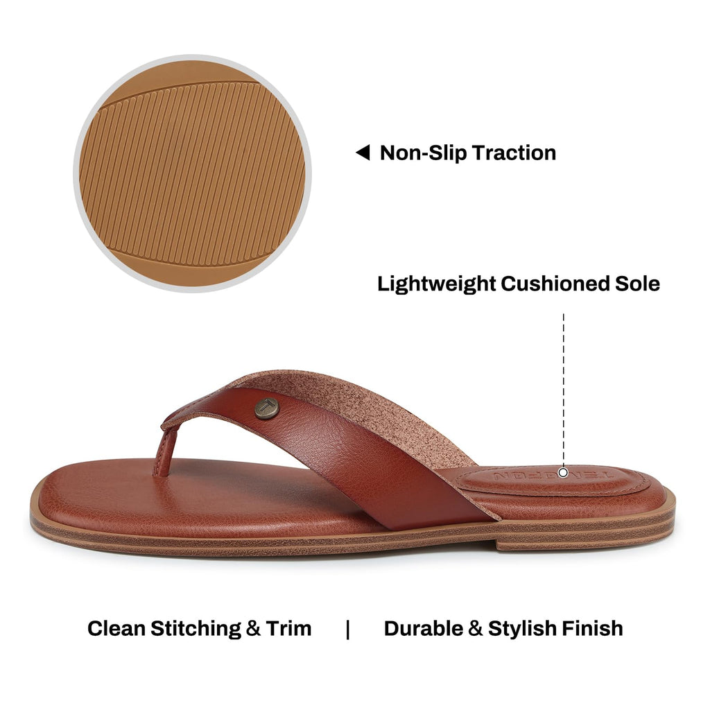 TEMOFON Flip Flops for Women Dressy: Comfortable Flat Tong Sandals 2026 Slip on Summer Casual Beach Walking Shoes Dark Brown Size 7.5