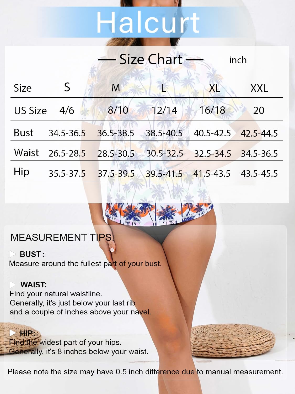 Halcurt Women's Short Sleeve Rash Guard Swimsuit Top with Built in Bra Swim Shirt UPF50+ Quick Dry Bathing Suit Multi Colored Palm L