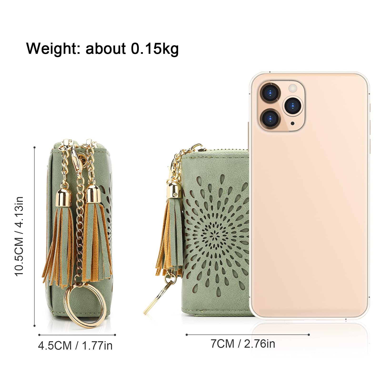 APHISON RFID Credit Card Holder Zipper Card Case Keychain Small Wallet for Women 1942-2 GREEN