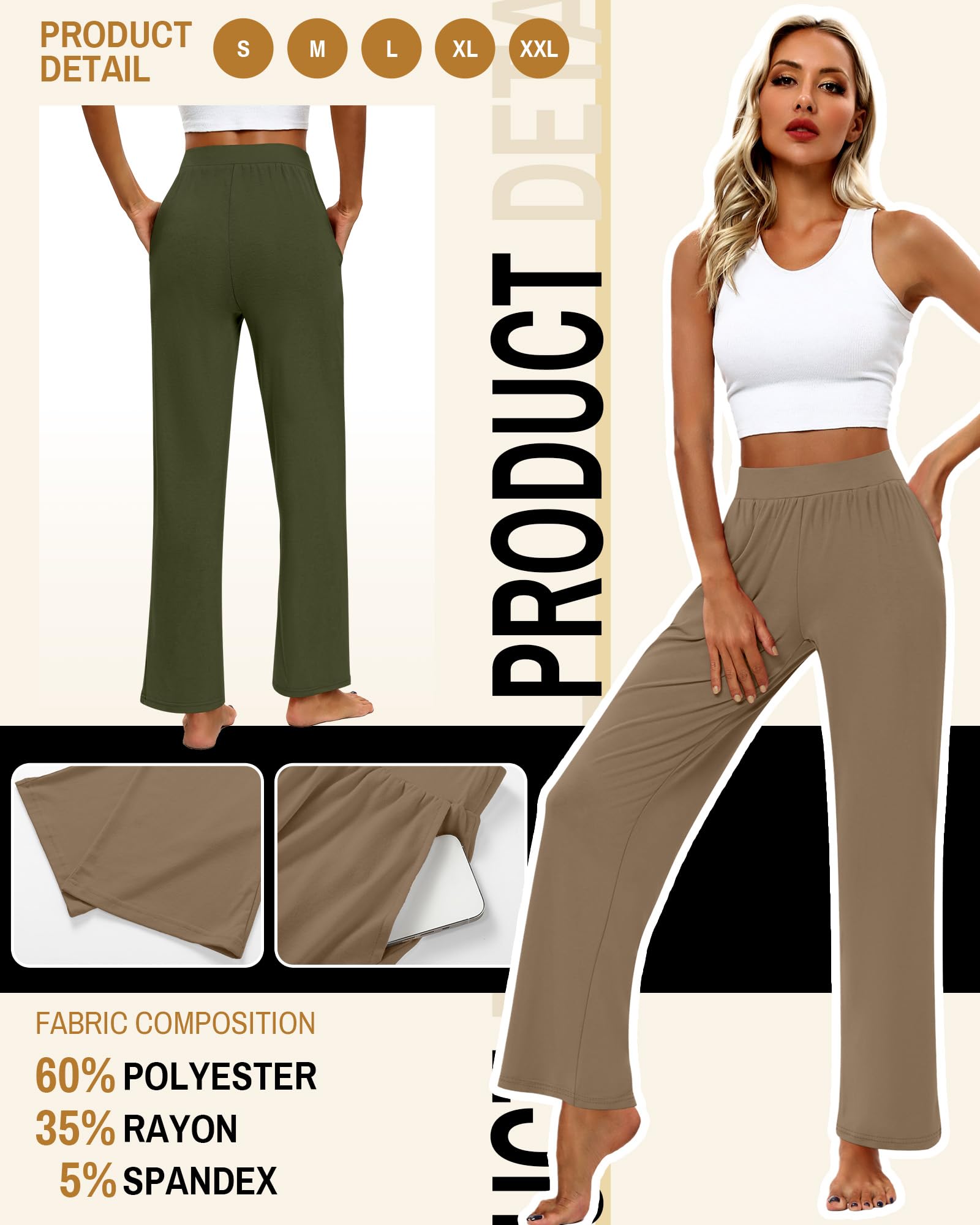 Huukeay 3 Pack Women's Lounge Pants Cozy Sweatpants,X-Large,Black, Army Green, Brown