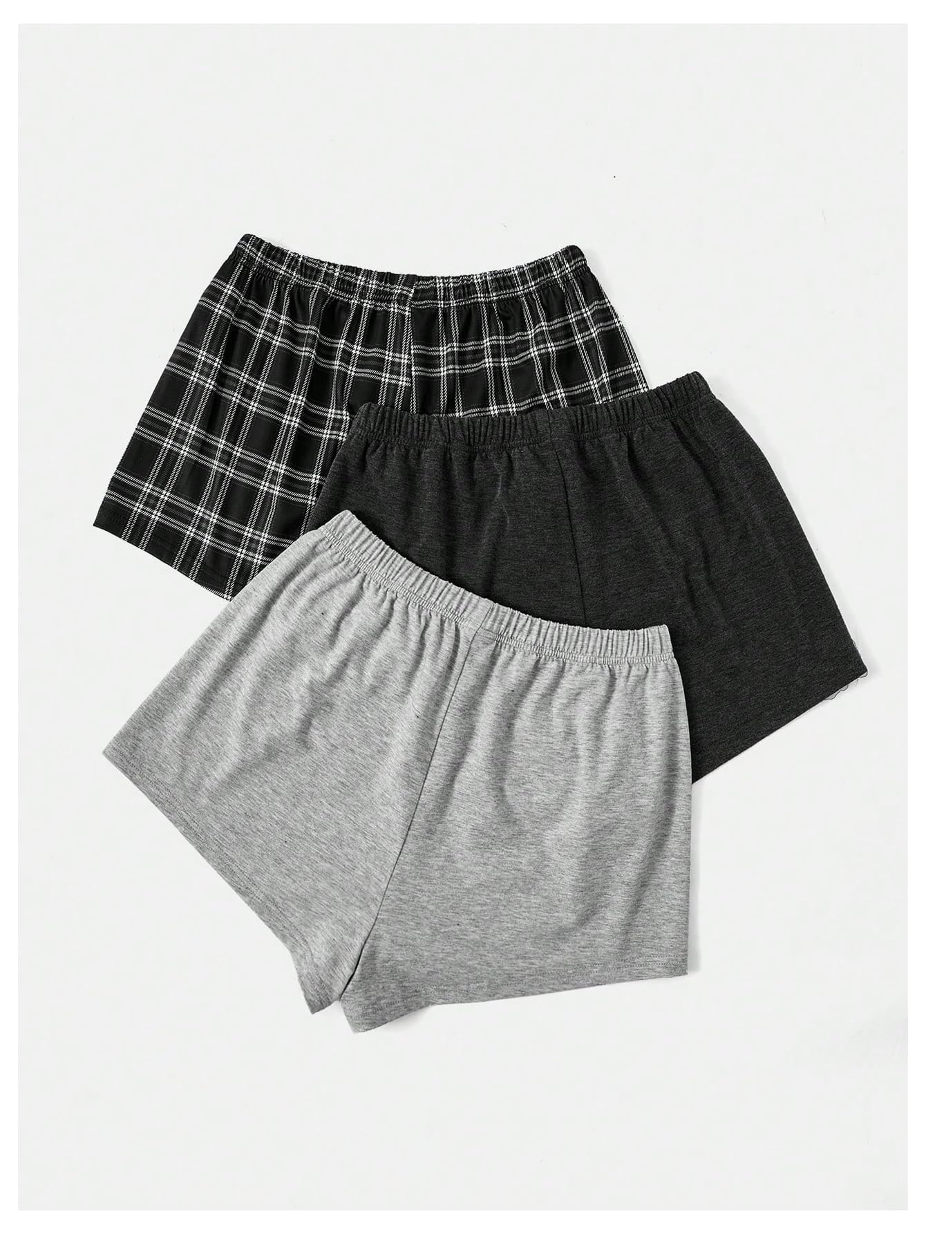 WDIRARA Women's 3 Pack Plaid Letter Graphic Pajama Shorts Elastic Waist Pj Lounge Shorts Multicolor Large