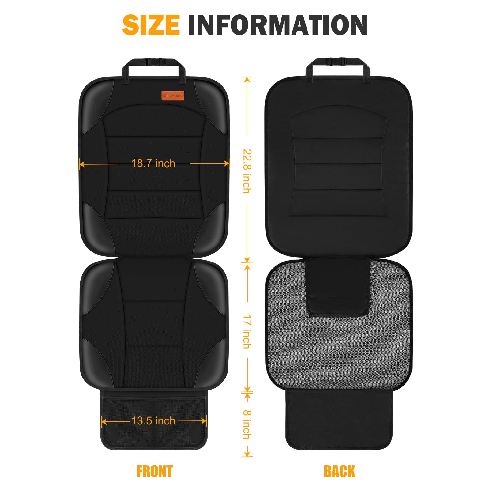 Siivton Car Seat Protector for Child Car Seat,Waterproof Car Seat Cover for Leather and Fabric Seats, 2 Mesh Pockets, Non-Slip Bottom,Thick Padding Cushion (Black)