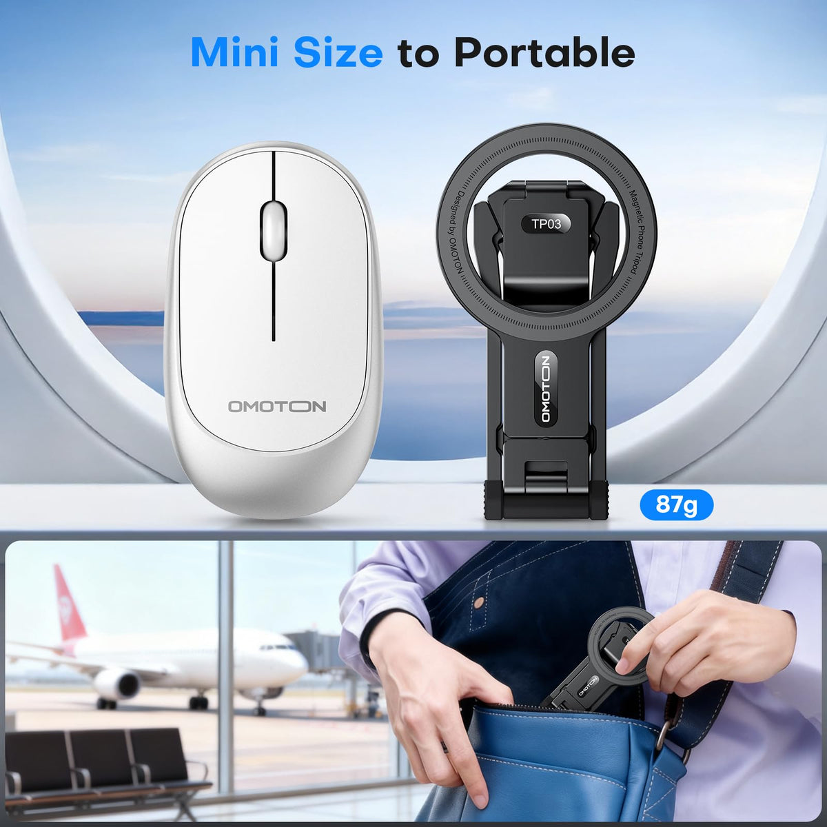 OMOTON TP03 [Ultra-Slim] 360° Rotating for MagSafe Tripod Stand with Hook