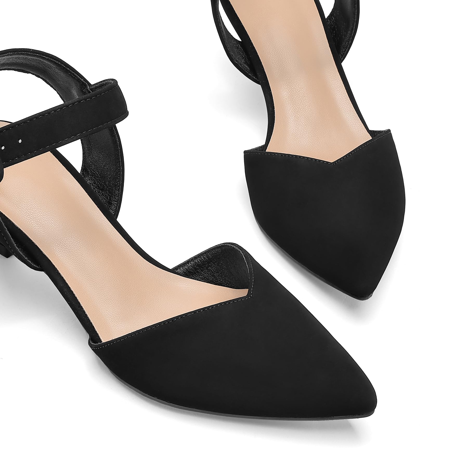 mysoft Women's Kitten Heels Pumps 2 Inch Low Heel Closed Toe Dress Shoes for Wedding Party Office Comfort Fit Medium Wide Width Black Nubuck
