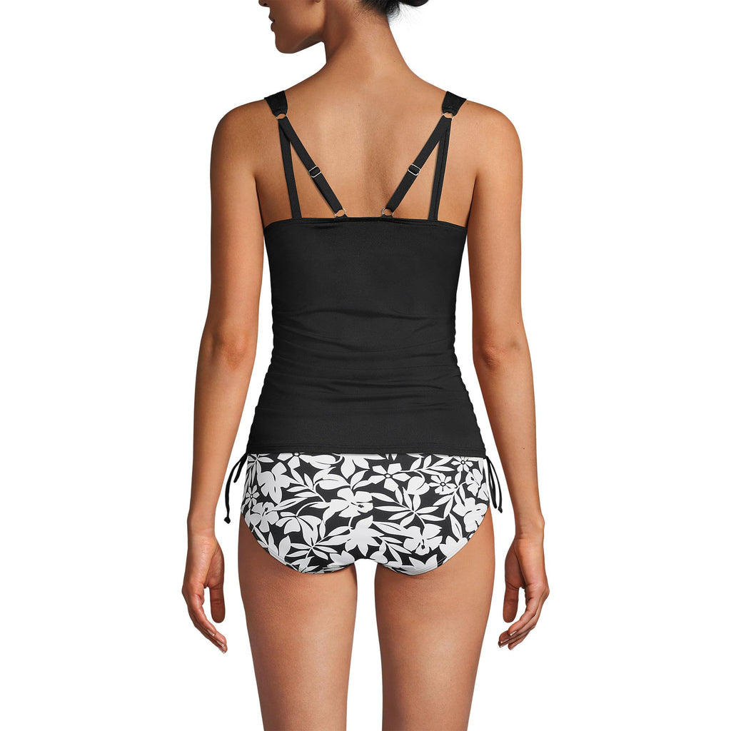 Lands' End Womens Chlorine Resistant Adjustable V-Neck Underwire Tankini Top Black Regular 2