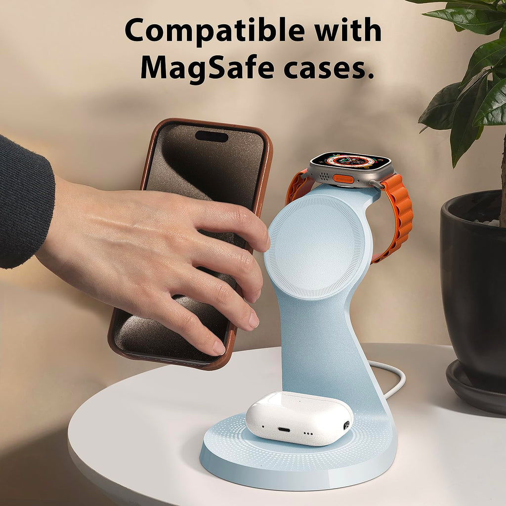 3 in 1 Charging Station for Apple Devices,Mag-Safe Charger Stand Fast Charging,Wireless Charger for iPhone 16/15/14/13/12 Series,& AirPods,& iWatch(USB Charger Included)