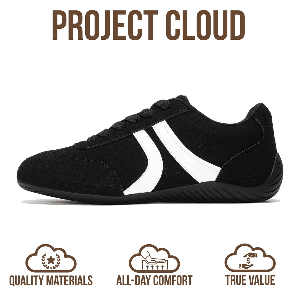 Project Cloud Barefoot Shoes Women – Memory Foam Lace-Up Womens Sneakers – Lightweight & Non Slip Womens Shoes Casual – All-Day Women's Fashion Sneakers for 2026 (Goal, BLK,7)