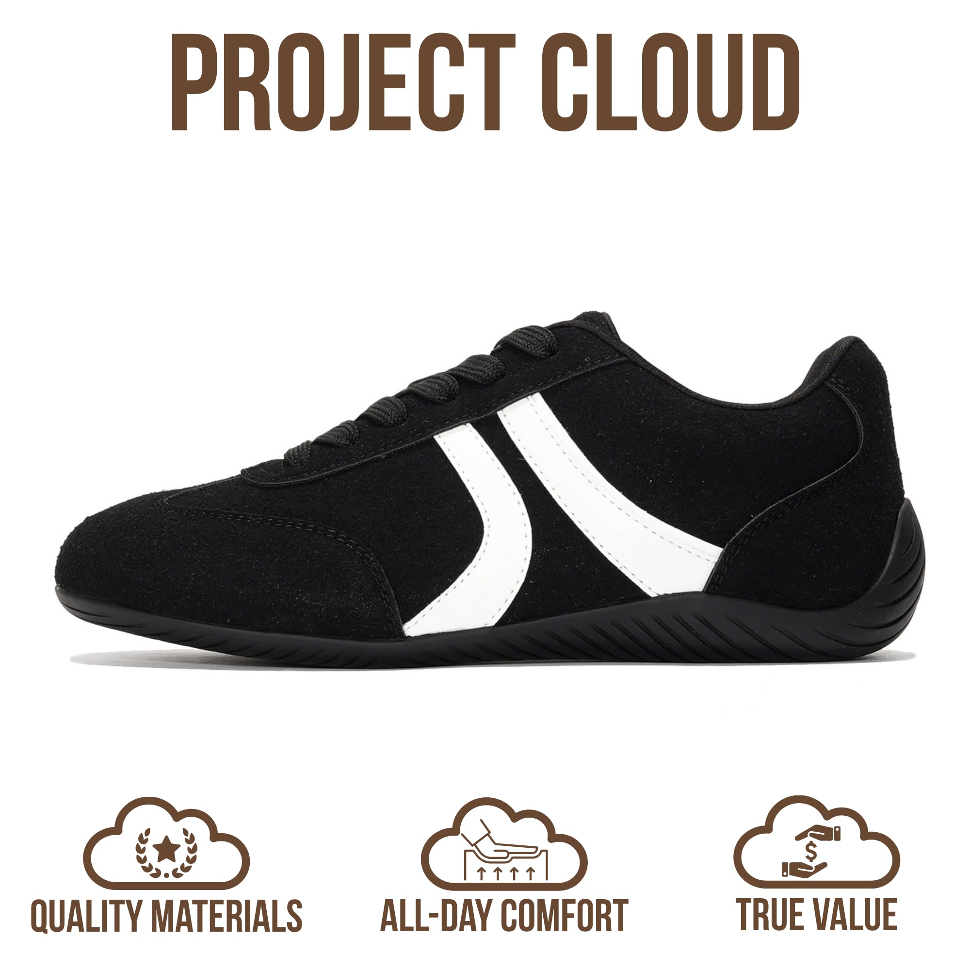 Project Cloud Barefoot Shoes Women – Memory Foam Lace-Up Womens Sneakers – Lightweight & Non Slip Womens Shoes Casual – All-Day Women's Fashion Sneakers for 2026 (Goal, BLK,7)