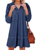 Dokotoo Dresses for Women Casual Spring Summer 3/4 Sleeve Babydoll Denim Dress Womens Ladies Cute Collar Neck Puff Sleeve Fashion Mini Jean Dresses Sail Blue Large