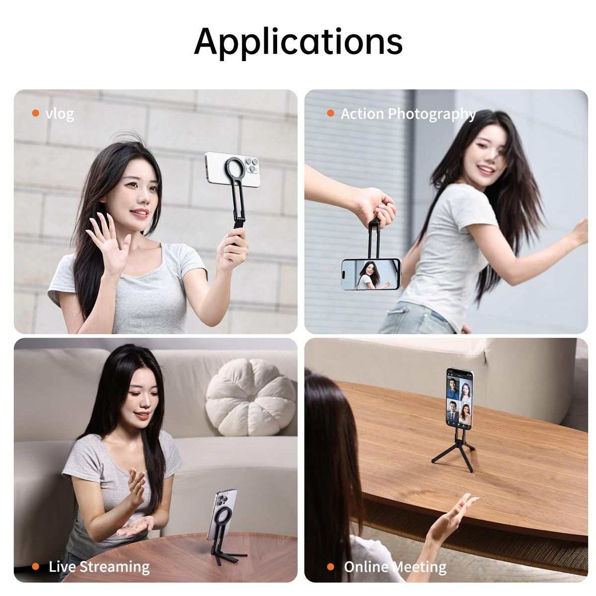 ULANZI MA30 Magnetic Phone Tripod Stand for iPhone - Aluminium Maglock Smartphone Mini Tripod Pocket Cell Phone Stand Strong Magnet Quick Mount Compatible with iPhone 17 16 15 14 13 12 Series, Black