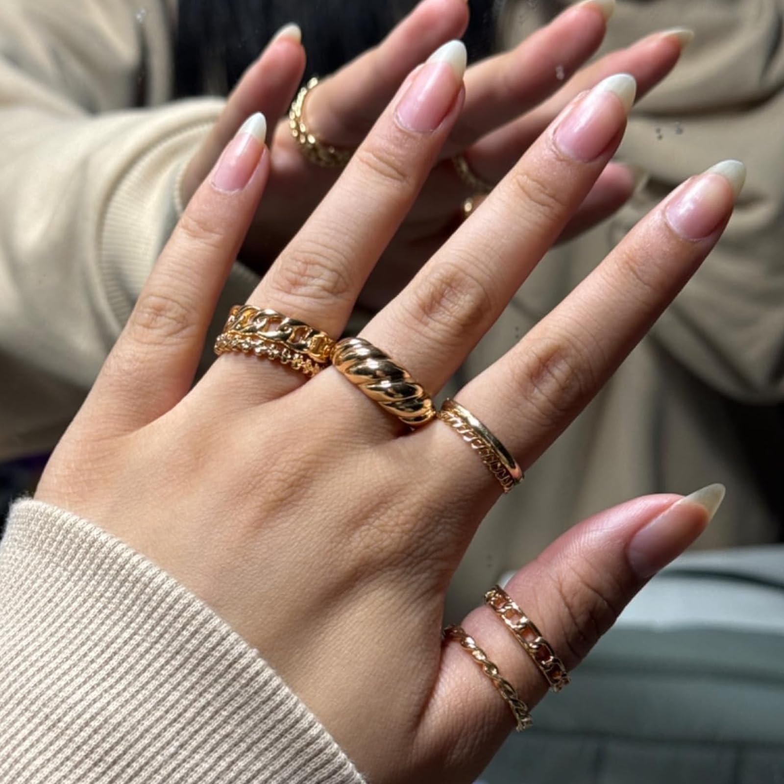 YEEZII 68 Pcs Gold Knuckle Rings Set for Women, Stackable Rings Boho Joint Finger Midi Ring Hollow Carved Crystal Stacking Rings Pack