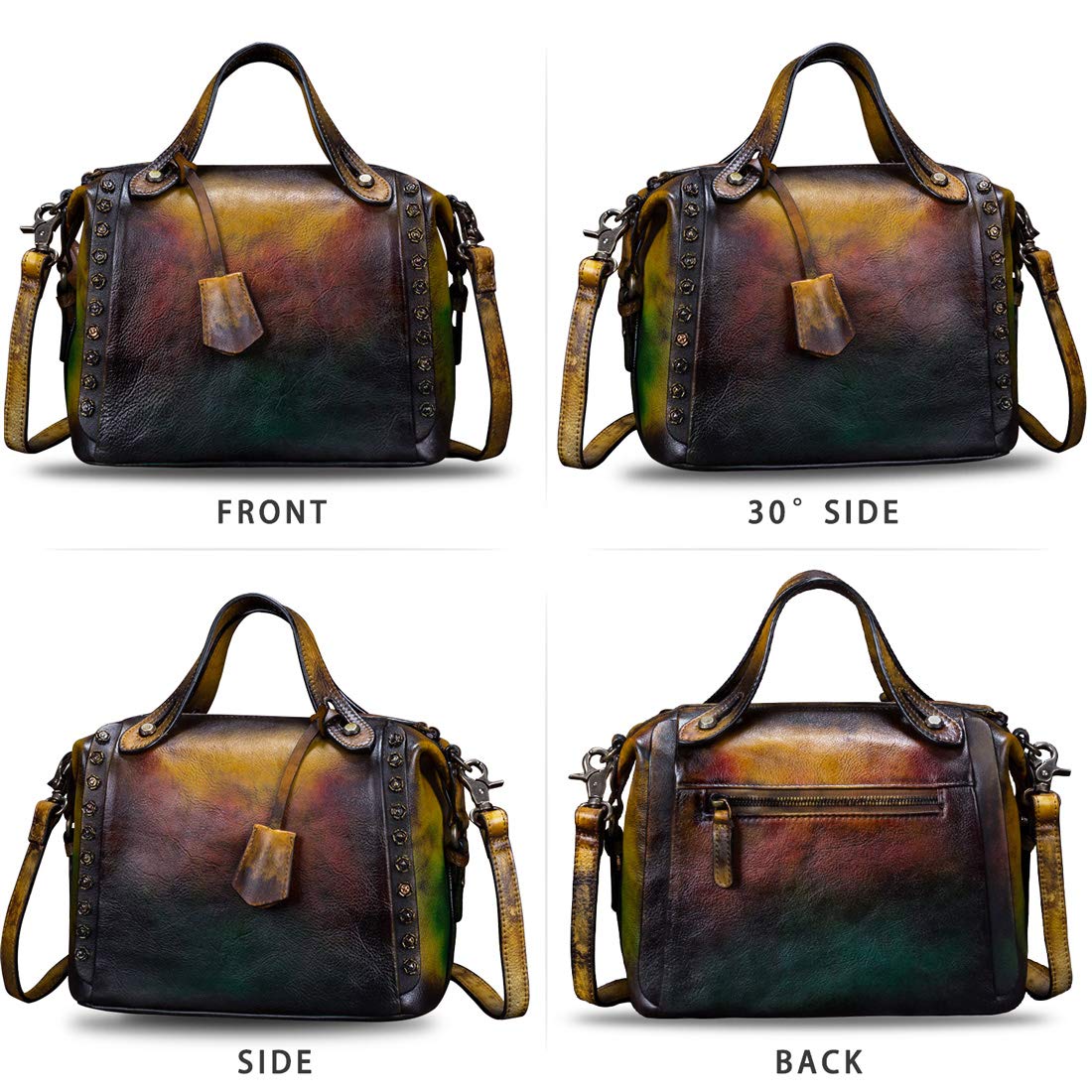 Genuine Leather Purses and Handbags for Women Vintage Handmade Fashion Shoulder Bag Crossbody Satchel with Strap (Multicolor2)