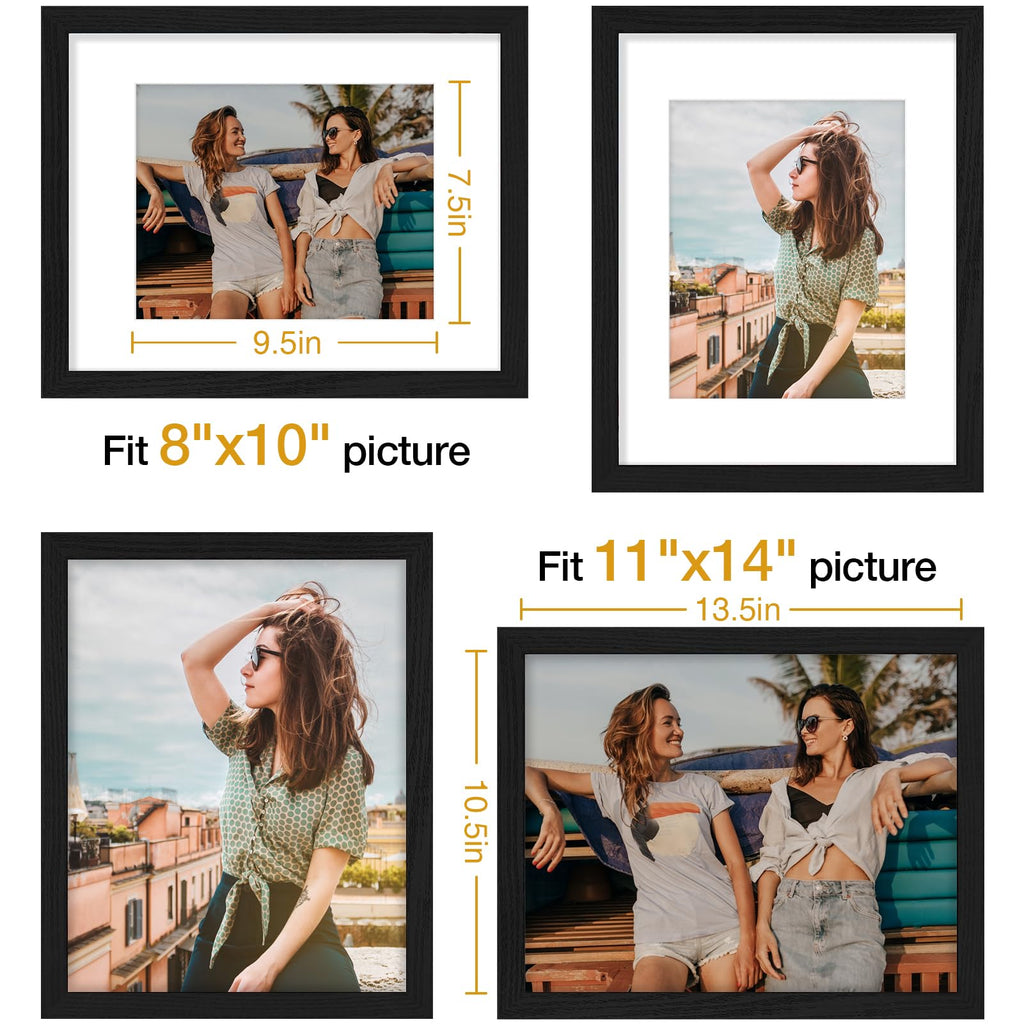 Vittanly 11x14 Picture Frame, Display Pictures 8x10 with Mat or 11x14 without Mat, Photo Frame for Wall Mounting, Black, 1 Pack