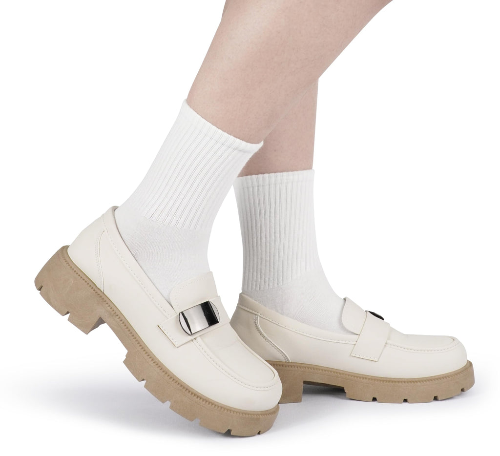 BomKinta Women Casual Calf Socks - Cute Cotton Crew Socks - Soft Above Ankle Sock Gifts 6 Pairs All White Size 5-10