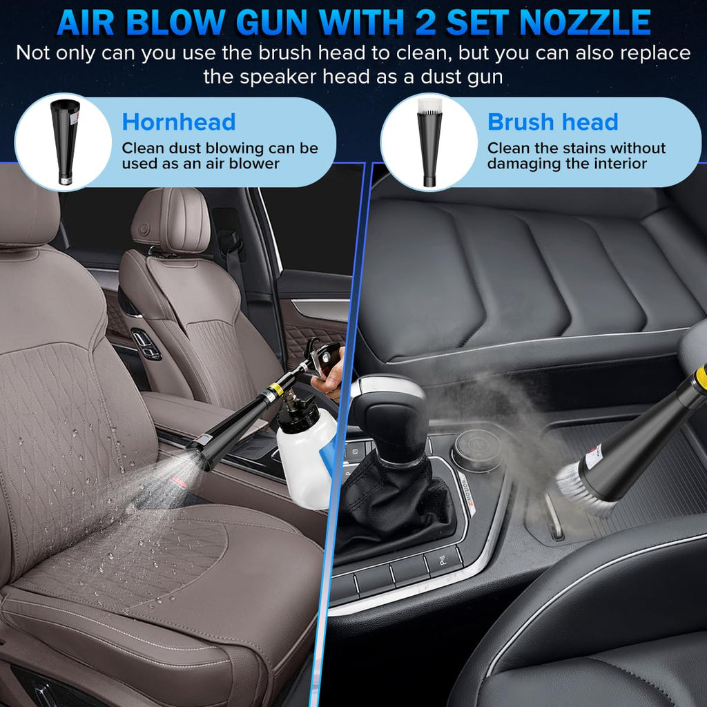 Car Cleaning Gun,High-Pressure Air Blow Gun,Air Cleaning Gun,Air Blow Gun with 2 Set Nozzles &1L Liquid Bottle,Works with Air Compressor,Pro Auto Detailing Tool for Deep Cleaning Interiors & Exteriors