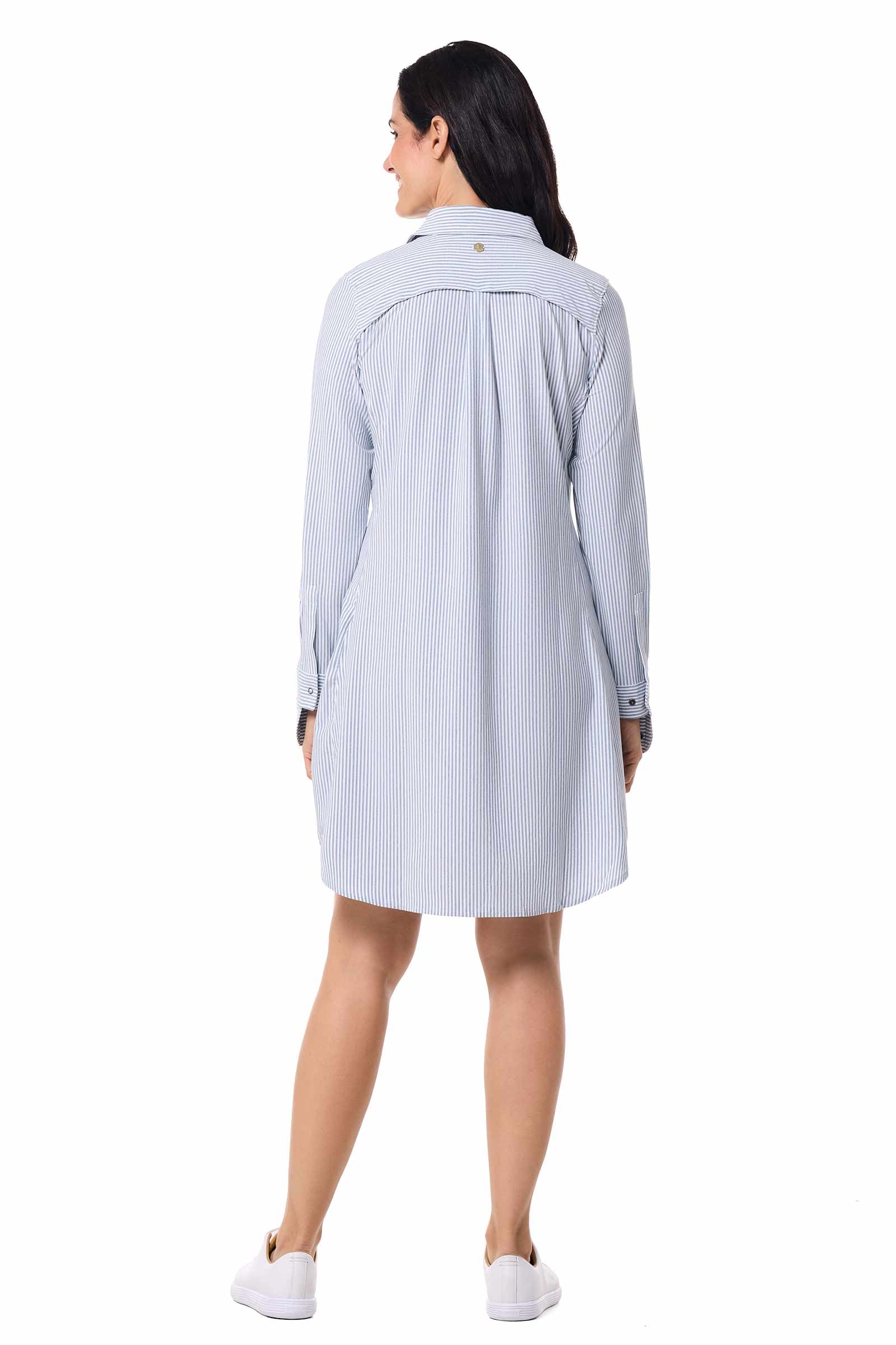 Travel Dress - UPF 50+ Sun Protection - Malta in White/Navy Stripe