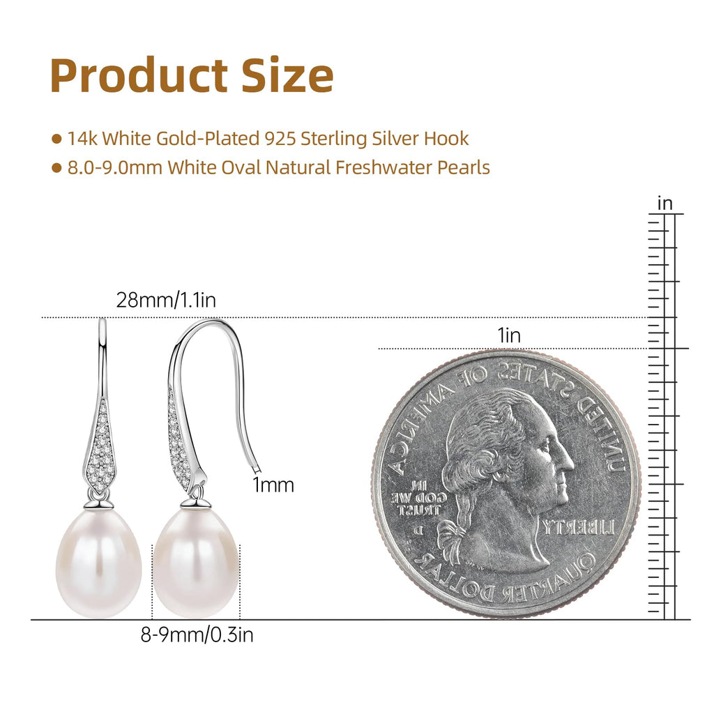 Pearl Drop Earrings for Women, Gold Plated & 925 Sterling Silver, Pink & White Dangle Earrings, Dainty Cute Elegant Bridal Wedding Gift for Her