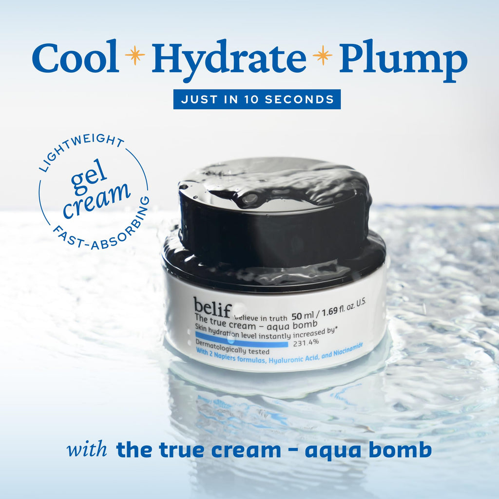 belif Aqua Bomb – Lightweight Gel Moisturizer with Niacinamide, Hyaluronic Acid & Squalane | 72H Hydration + Cooling Effect, Korean Skincare (3.3 fl oz)
