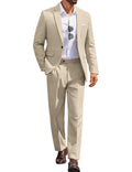 COOFANDY Mens Casual Suits 2 Piece Set One Button Dress Suits for Graduation Wedding Business, Light Khaki, Medium