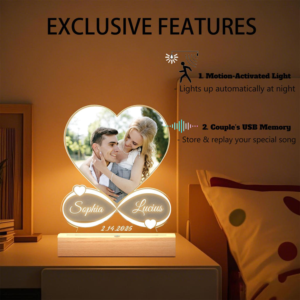 Custom Music Frame with Picture,Personalized Photo Frame with Sensor Night Light & Music Player,Personalized Anniversary/Wedding/Valentine's Gift for Couples Women Men Her Him Mom Family