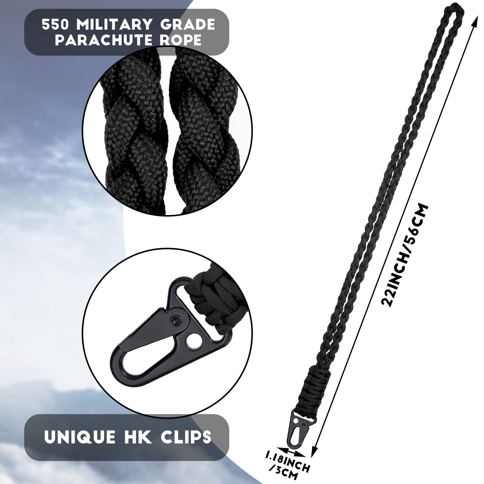 Frienda 2 Set Heavy Duty Paracord Lanyard Necklace Whistles Strap Braided 550 Keychain Lanyard for Outdoor Activities (Black, Army Green)