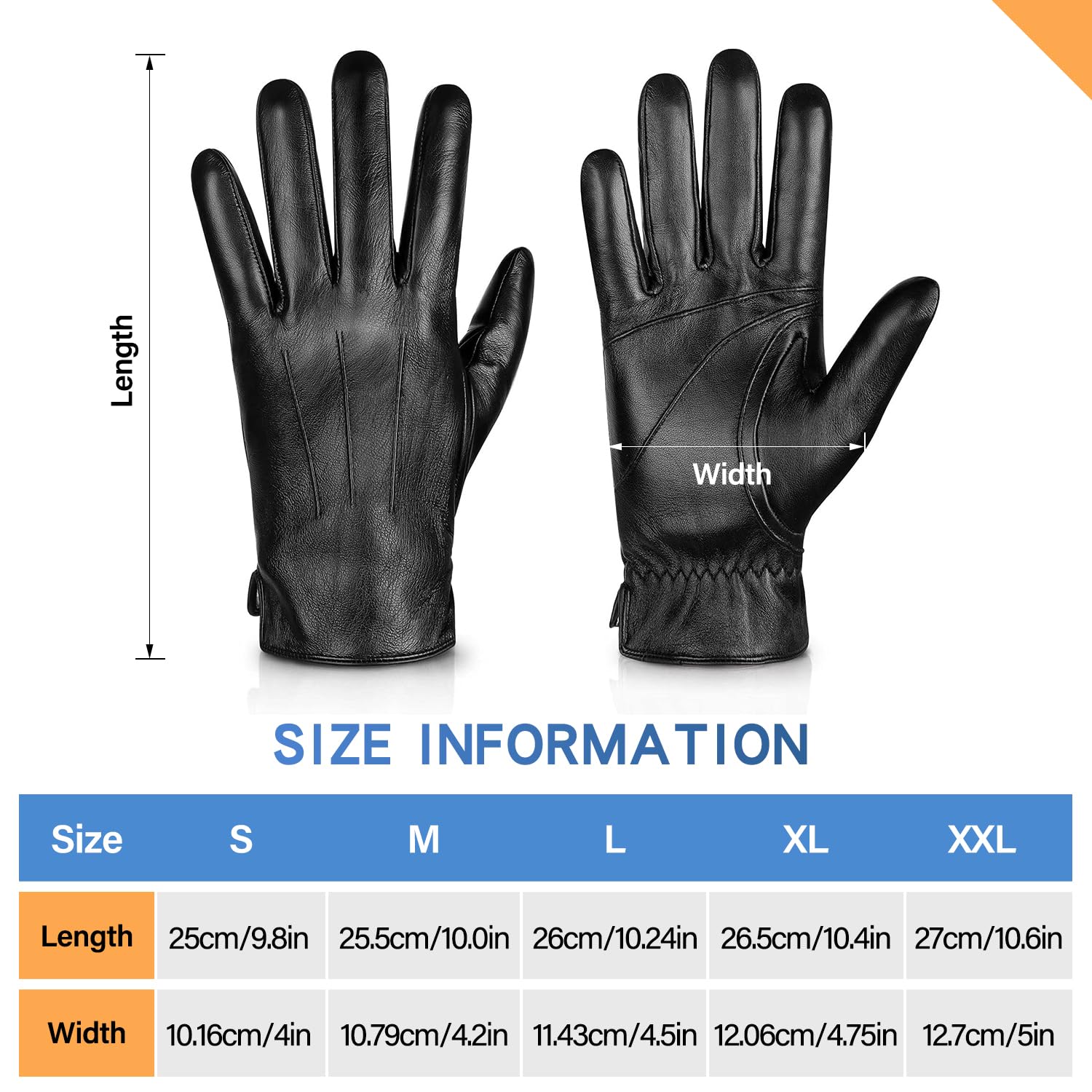 Alepo Genuine Sheepskin Leather Gloves For Men, Winter Warm Touchscreen Texting Cashmere Lined Driving Motorcycle Gloves (Black-L)