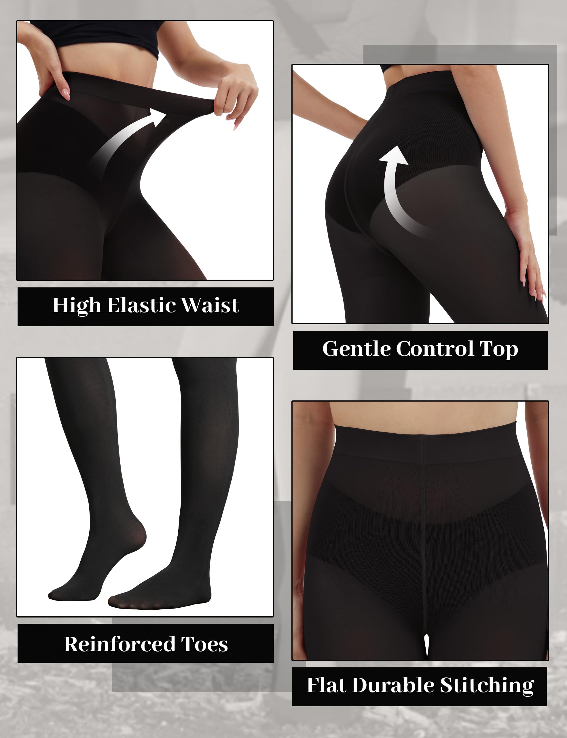 DDOBB 3 Pairs 80D Tights for Women Opaque Black High Waisted Stockings Womens Footed Pantyhose with Reinforced Toe Black Small-Medium