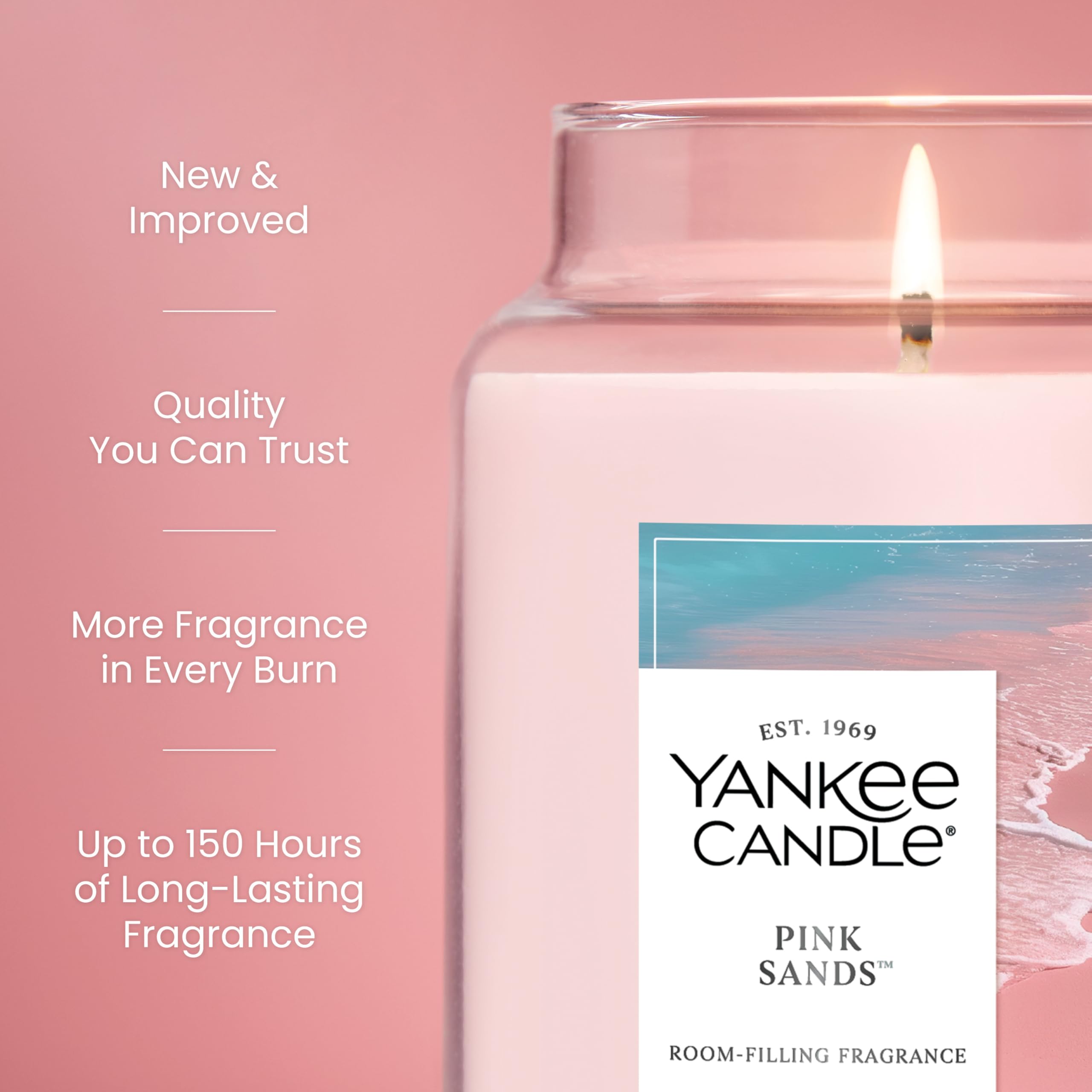 Yankee Candle Pink Sands, Scented Candle, 22oz Large Jar with up to 150 Hour Burn Time, Giftable, Birthdays