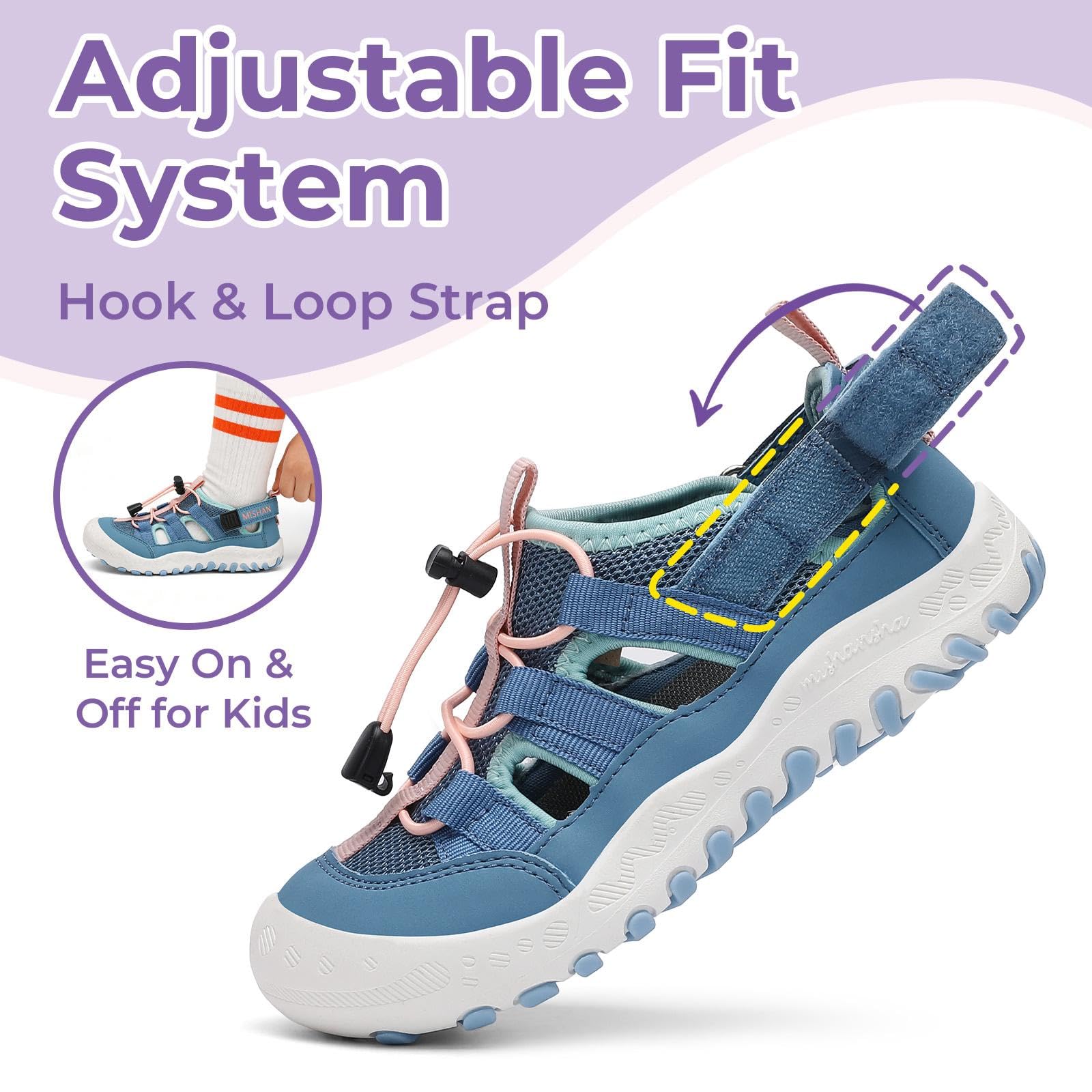 Mishansha Toddler Girls Sandals Closed Toe, Adjustable Breathable Summer Outdoor Hiking Walking Shoes for Kids Play & Beach Blue 12 Little Kid
