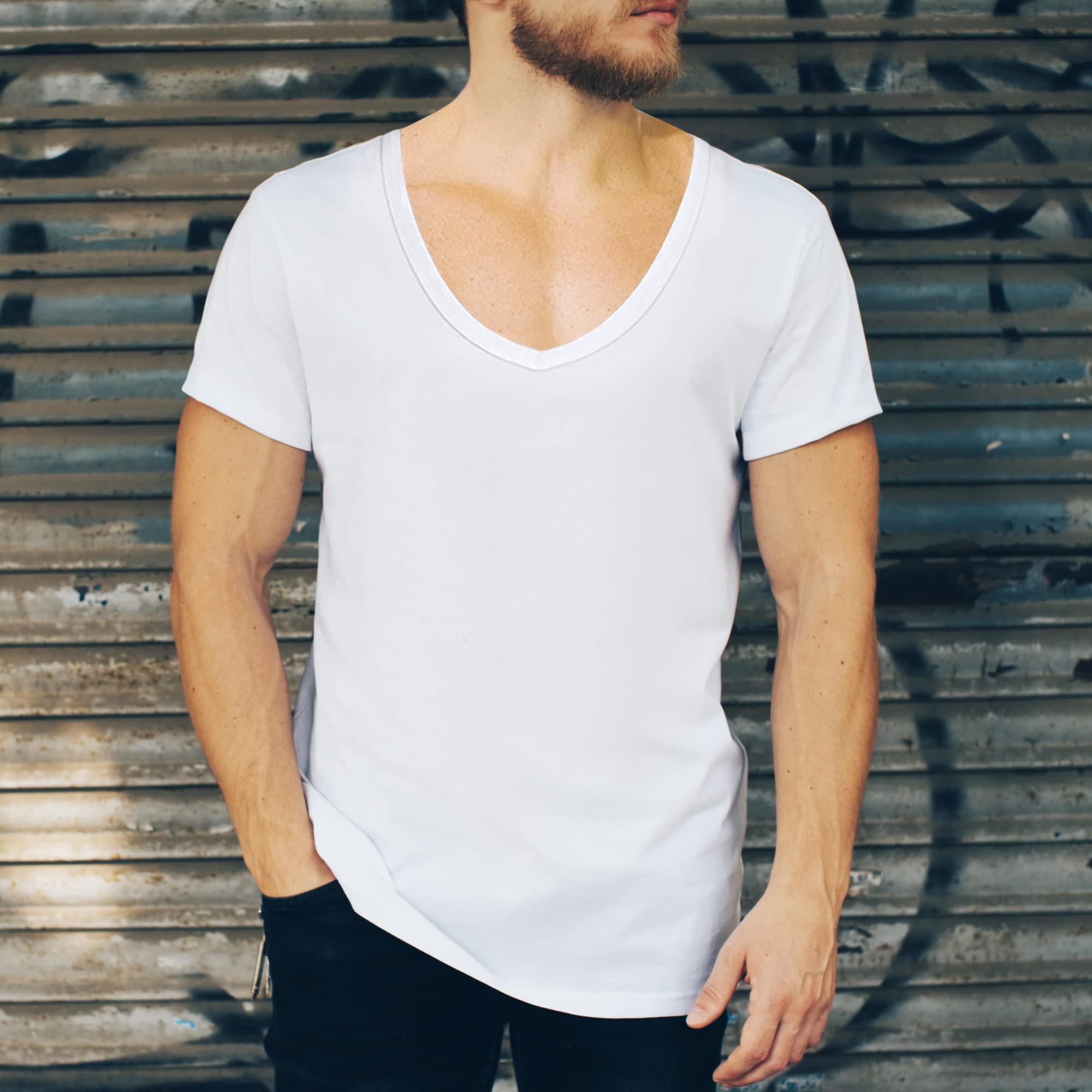 NO Show Deep V Neck Cotton Odor-Control Undershirt for Men and Women, White | 3-Pack L