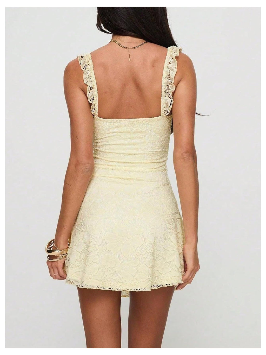 Floerns Women's Summer Mini Dress Floral Lace Sleeveless Vacation Cute A Line Dresses Yellow X-Small