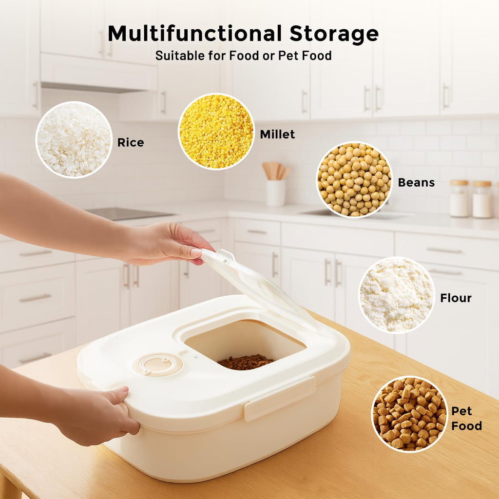 ZOMISIA 40-50lbs Dog Food Storage Container, Large Capacity Collapsible Airtight Pet Food Storage Containers with Rolling Wheels, Transparent Lid, Scoop and Date Track, Khaki