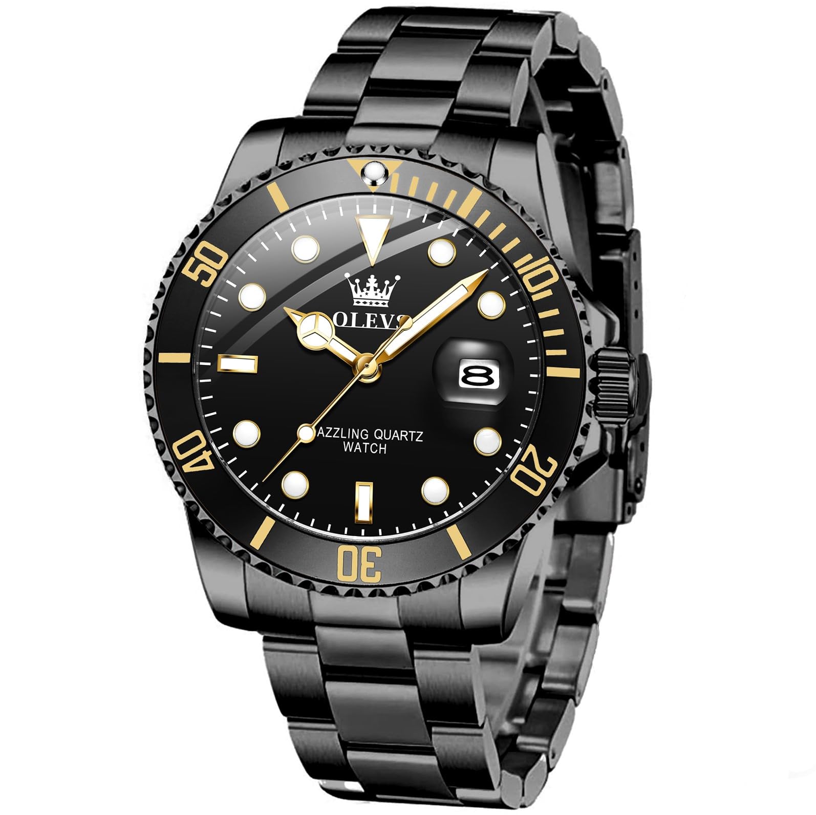 OLEVS Mens Watch, Classic Large Dial Clear Easy to Read Dress Stainless Steel Reloi para Hombre, Waterproof Watches for Men Fashion All Black Men's Watches, Mens Luxury Watch, Analog Wristwatches